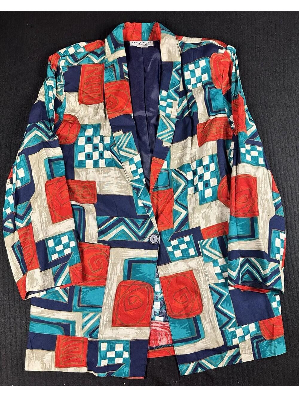 Vintage Kensington Square Silk Blazer Made USA M 🎨🇺🇸